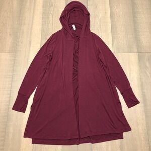 Athleta Cardigan Sweater Womens Size M Red Harmony Wrap Hooded Yoga Lightweight